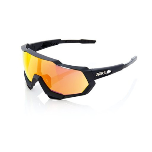 100% OCCHIALI DA SOLE 100% SPEEDTRAP - SOFT TACT BLACK - LENTI HIPER MULTISTRATO A SPECCHIO ROSSE