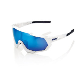100% OCCHIALI DA SOLE 100% SPEEDTRAP - MATTE WHITE -  LENTI HIPER A SPECCHIO BLU MULTILAYER