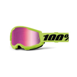100% MASCHERA 100% STRATA 2 JUNIOR NEON YELLOW - LENTE A SPECCHIO ROSA