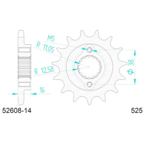 AFAM PIGNONE AFAM IN ACCIAIO P525 - Z14 (DIS.00550)