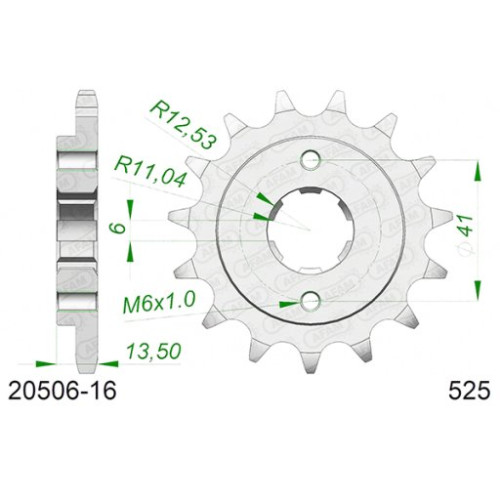 PIGNONE AFAM IN ACCIAIO P525 - Z16 (DIS.20506)